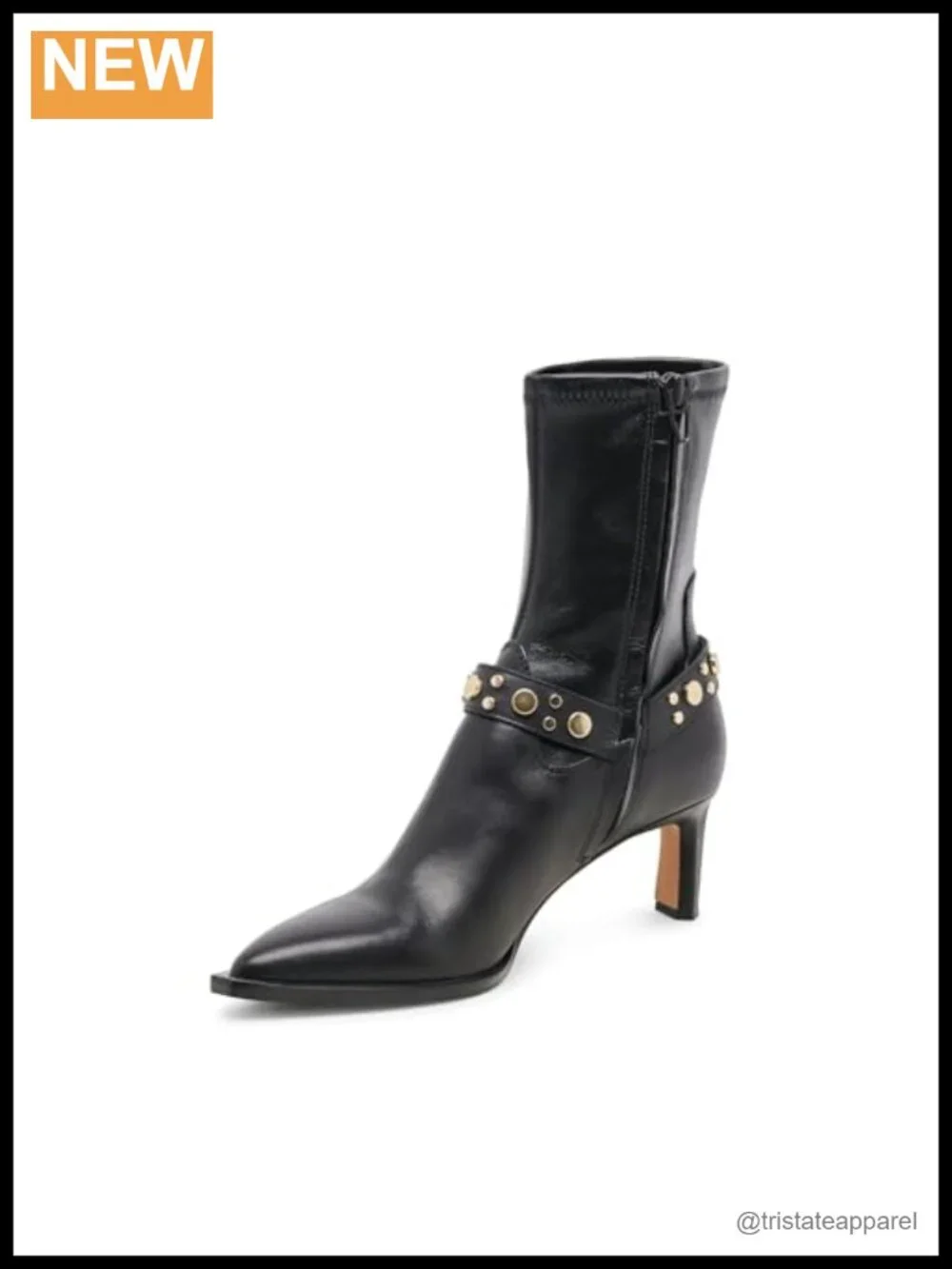 Leather Ankle Bootie Pointed Toe Cone Heel Zip